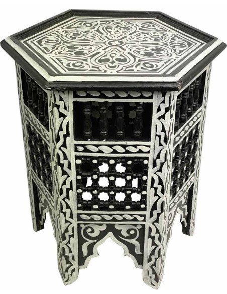 Table marocaine en bois peint noir et blanc