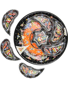 Black ceramic appetizer set with flowers 2
