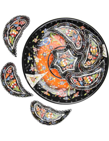 Black ceramic appetizer set with flowers