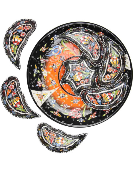 Black ceramic appetizer set with flowers