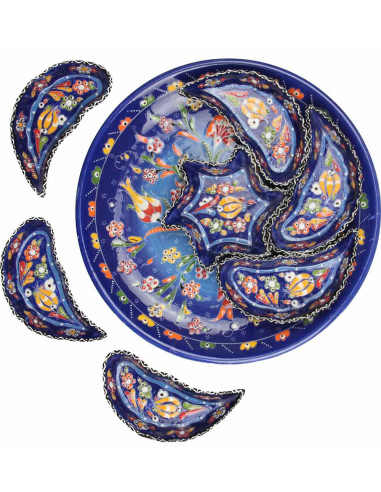 Royal blue ceramic appetizer set with flowers