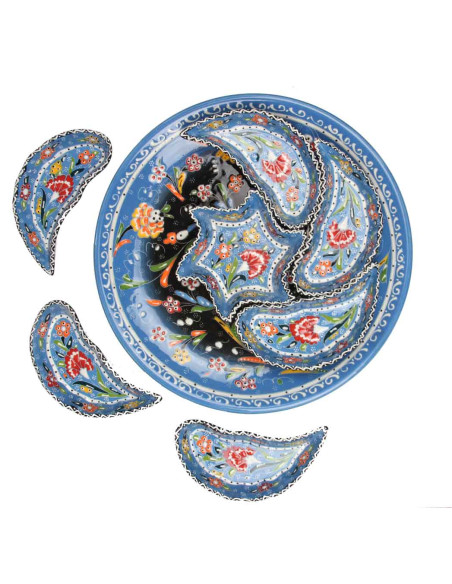 Sky blue ceramic appetizer set with flowers