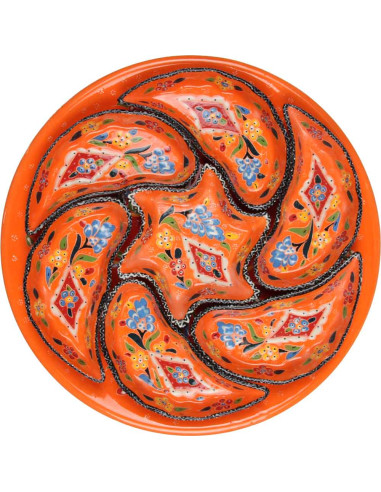 Orange ceramic appetizer set with flowers