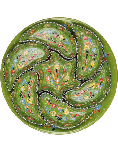 Lime green ceramic appetizer set with flowers