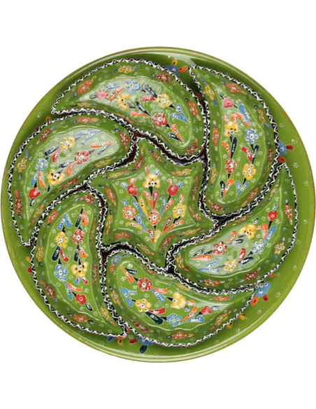 Lime green ceramic appetizer set with flowers
