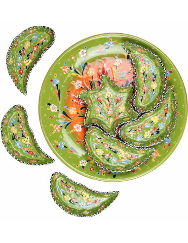 Lime green ceramic appetizer set with flowers