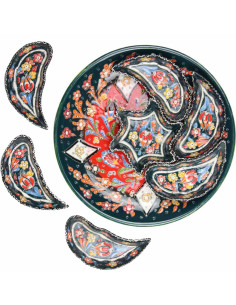 Dark green ceramic appetizer set with flowers 2