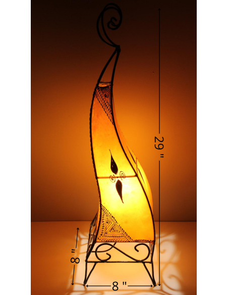 Lampe torsadée marocaine en cuir peint au henné, orange, 29 po