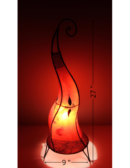 Moroccan twisted henna-painted leather lamp, red, 27 in