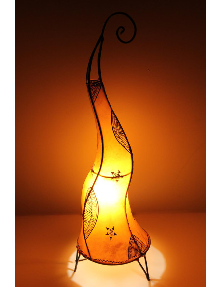 Moroccan twisted henna-painted leather lamp, orange, 27 in