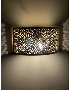 Moroccan openwork copper wall sconce, half-cylinder with...
