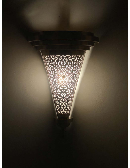 Moroccan openwork copper wall sconce, tiered cone