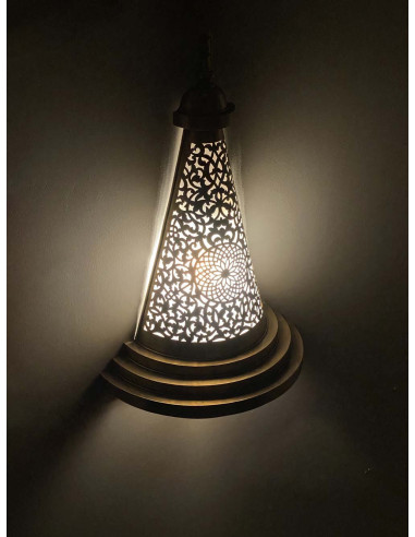 Moroccan openwork copper wall sconce, tiered cone