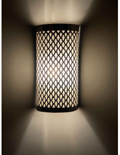 Moroccan openwork copper wall sconce, tall half-cylinder