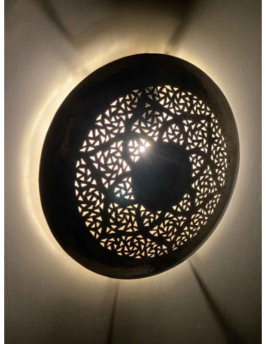 Moroccan openwork copper wall sconce, round...