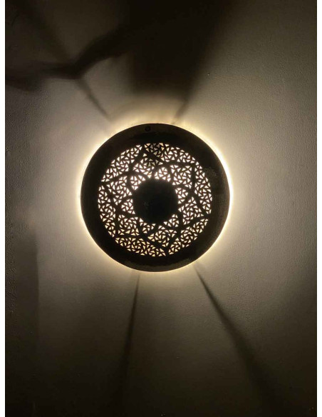 Moroccan openwork copper wall sconce, round with star