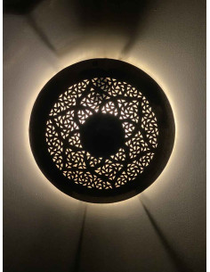 Moroccan openwork copper wall sconce, round with star