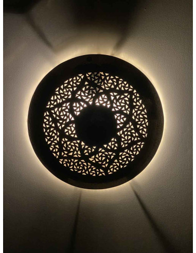 Moroccan openwork copper wall sconce, round...