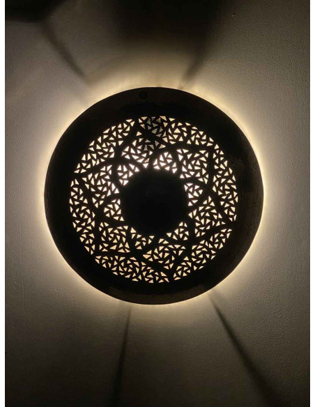 Applique murale marocaine en cuivre ajouré, ronde à étoile