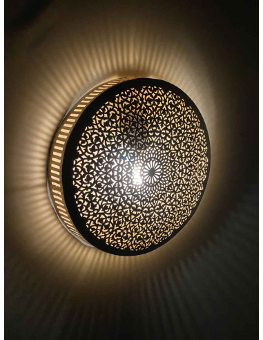 Moroccan openwork copper wall sconce, round...