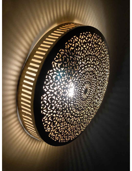 Moroccan openwork copper wall sconce, round radiating pattern