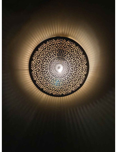Moroccan openwork copper wall sconce, round...