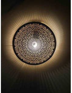 Applique murale marocaine en cuivre ajouré, ronde rayonnante