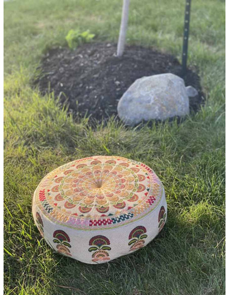 Multicolour Round Embroidered Meditation Cushion