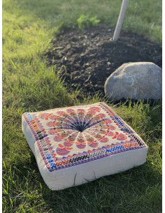 Pink and Red Embroidered Meditation Cushion, 18 x 18 in 2