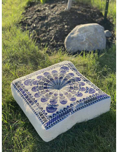 Navy Blue Embroidered Meditation Cushion, 18 x...