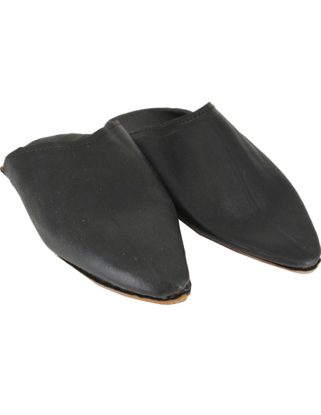 Babouche marocaine pour femme au bout pointu, noire unie