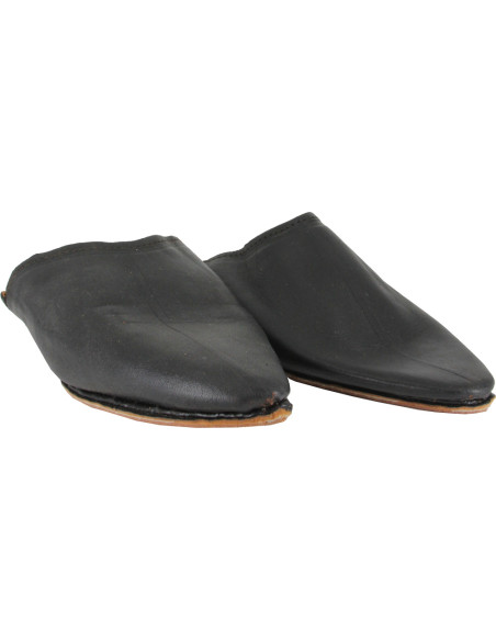 Babouche marocaine pour femme au bout pointu, noire unie