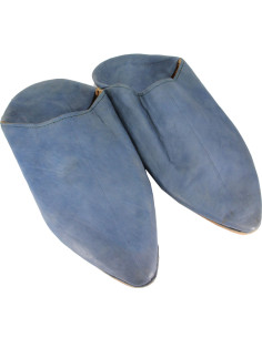 Babouche marocaine pour femme au bout pointu, bleue unie 2