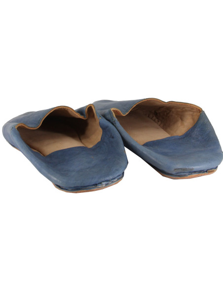 Babouche marocaine pour femme au bout pointu, bleue unie