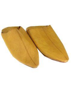 Babouche marocaine pour femme au bout pointu, jaune unie 2