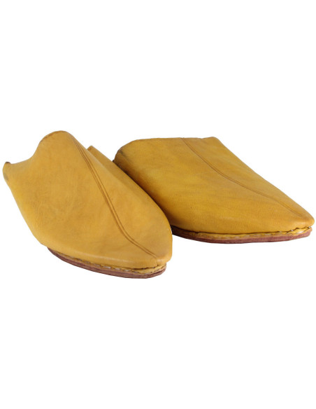 Babouche marocaine pour femme au bout pointu, jaune unie