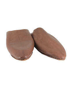 Babouche marocaine pour femme au bout pointu, brune unie