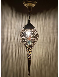 Lustre marocain en cuivre ajouré doré goutte TM