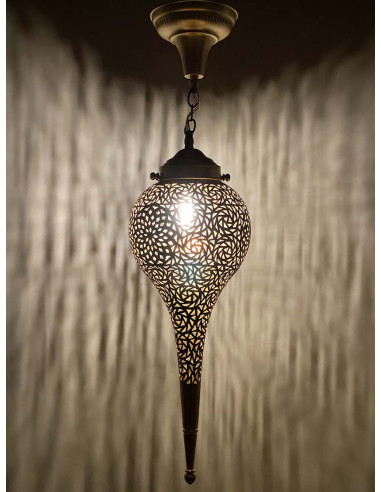 Lustre marocain en cuivre ajouré doré goutte TM