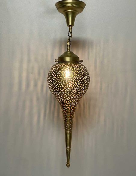 Lustre marocain en cuivre ajouré doré goutte TM