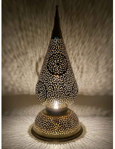 Lampe de table marocaine en cuivre doré, goutte GG, 27 po