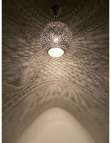 Moroccan Silver Openwork Copper Chandelier