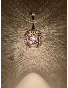 Lustre marocain en cuivre ajouré argenté