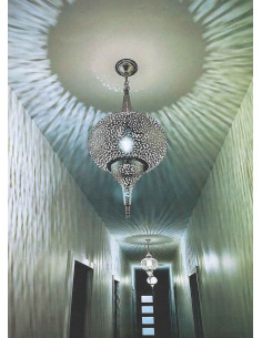 Lustre marocain en cuivre argenté Diamant GT, 29,5 po 2