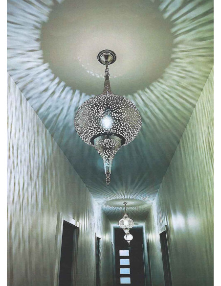 Moroccan Silver Copper Chandelier Diamond GT, 29.5 in
