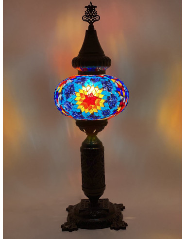 Turkish Blue Mosaic Lamp with a red star, 19 in
