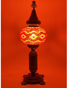 Lampe turque en mosaïque rouge à losanges jaunes, 19 po