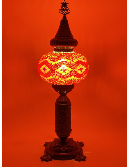 Turkish Red Mosaic Lamp with yellow diamonds, 19 in