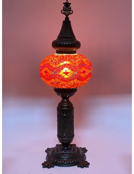 Turkish Red Mosaic Lamp with yellow diamonds, 19 in