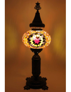 Lampe turque en mosaïque à étoile rose sur fond ambré, 19 po